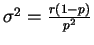 $\sigma^2=\frac {r(1-p)}{p^2}$